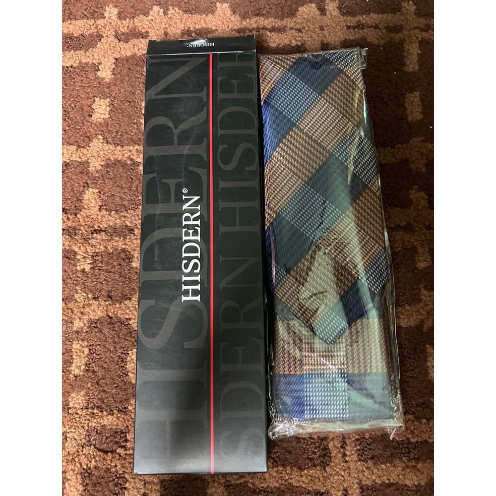 HISDERN Mens Plaid Necktie Brown Blue Woven Classic Fashion Neck Tie
